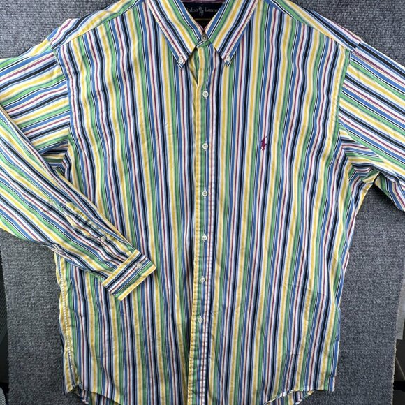 Ralph Lauren Men’s Button Up Shirt Multicolor Classic Fit Large Striped Cotton - Picture 2 of 11